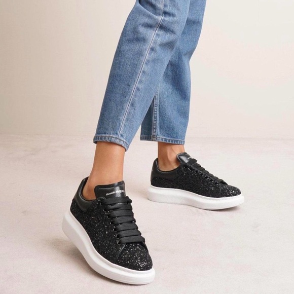Alexander McQueen Shoes - Alexander McQueen Oversized sneakers in a black glitter finish white sole sz 38